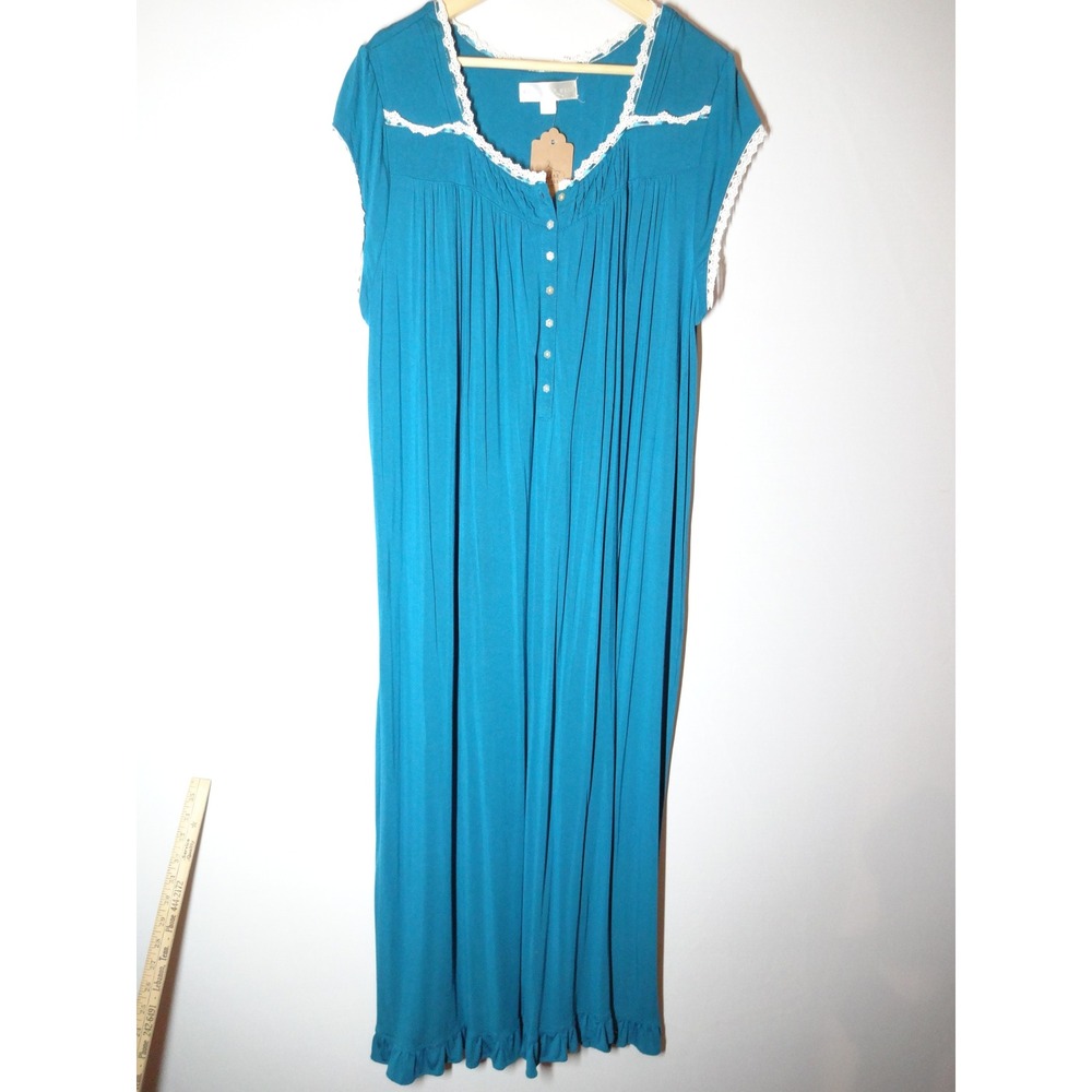 Eileen West Nightgown Women XL Teal Modal Lace Trim Sleeveless Maxi Sleepwear